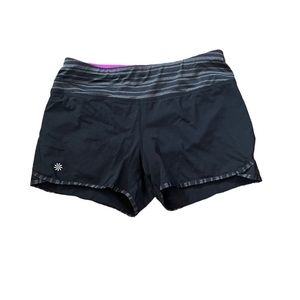 Athleta  Women’s Small Athletic Zip Pocket Running‎ Mid Rise Black Gray Shorts